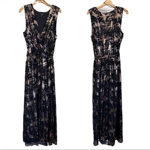 Maia Black Gold Abstract Sleeveless Formal Maxi Dress
